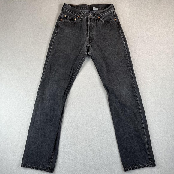 Levi's Denim - Levis 501 Jeans Mens 26x30 Black Straight Leg Button Fly 100% Cotton Tag 29x34